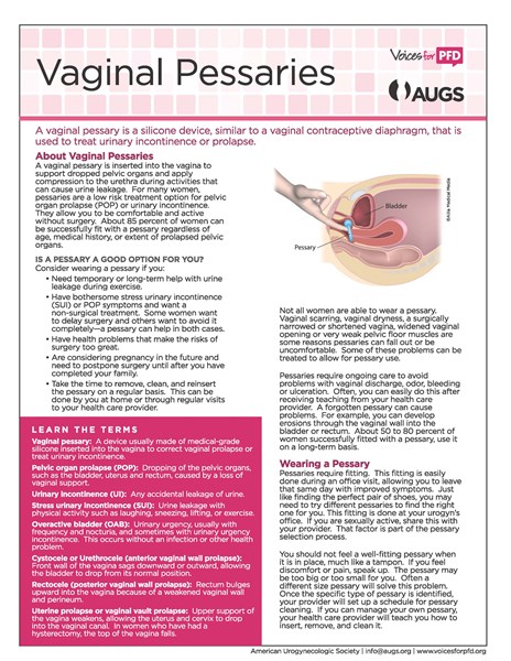 Vaginal pessary for pelvic organ prolapse